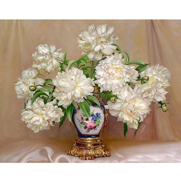 White Flowers in a Royal Vase - Paint yourself