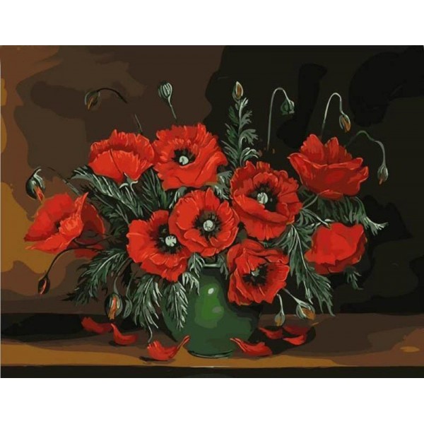 Vintage Red Flowers in a Vase DIY Painting