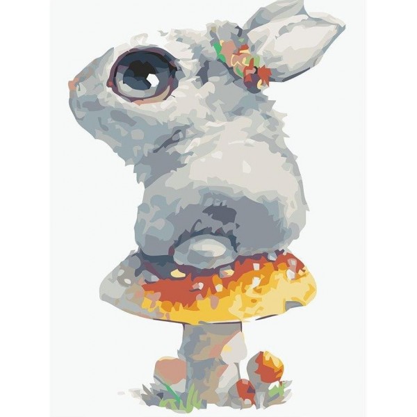 Rabbit sitting on Mushroom