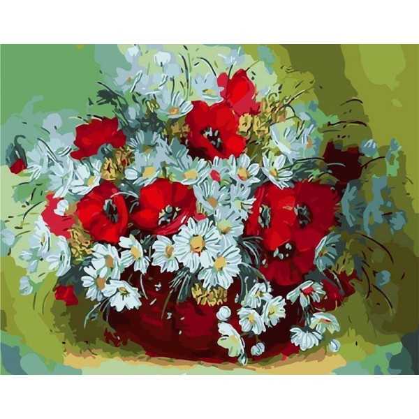 Red and White Beautiful Flowers Paint by Numbers Kit for Adults