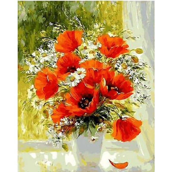 Vase of Red and White Flowers Paint with Numbers Kit