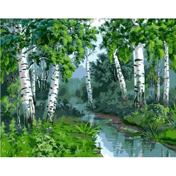 Stream Flowing in the Dense Forest - Painting by numbers