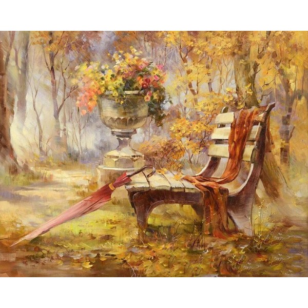 Autumn Garden and Bench Painting