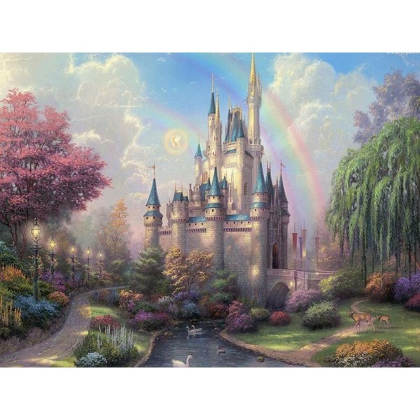 Rainbow and Castle in the Forest Painting