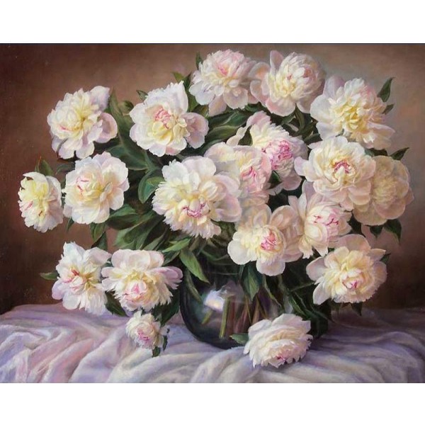 Vase of White Flowers - Paint it and Hang in Your House