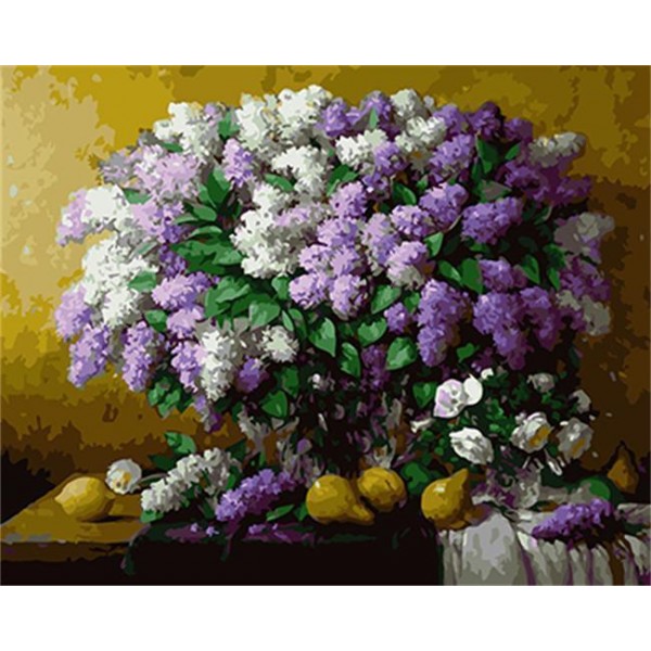 White & Purple Flowers on Table with Lemons
