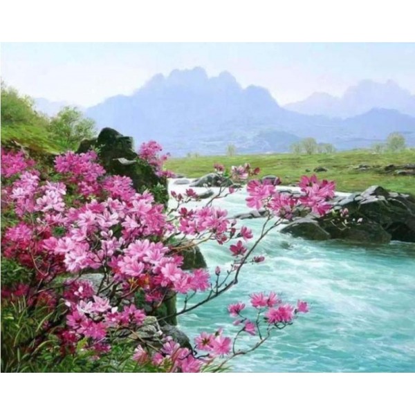 Beautiful Colors, River and Flowers Painting - DIY with Painting Kit