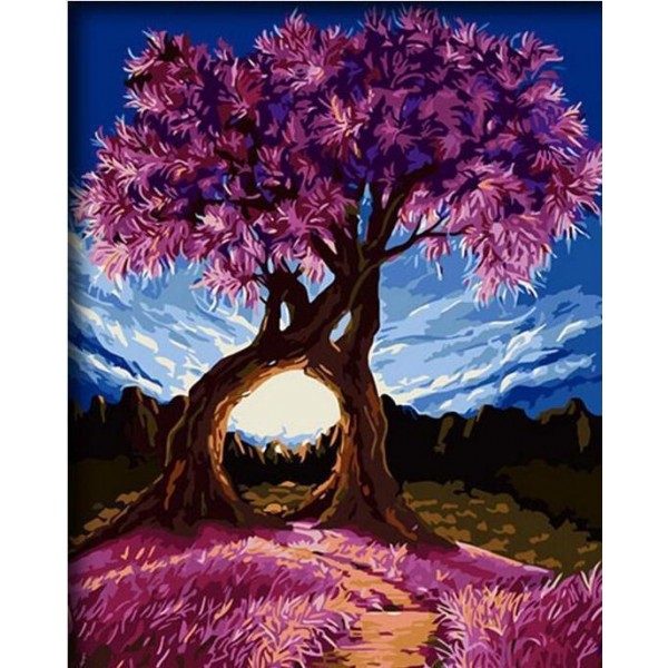 Blue Sky and Purple Tree Painting by Number Kit