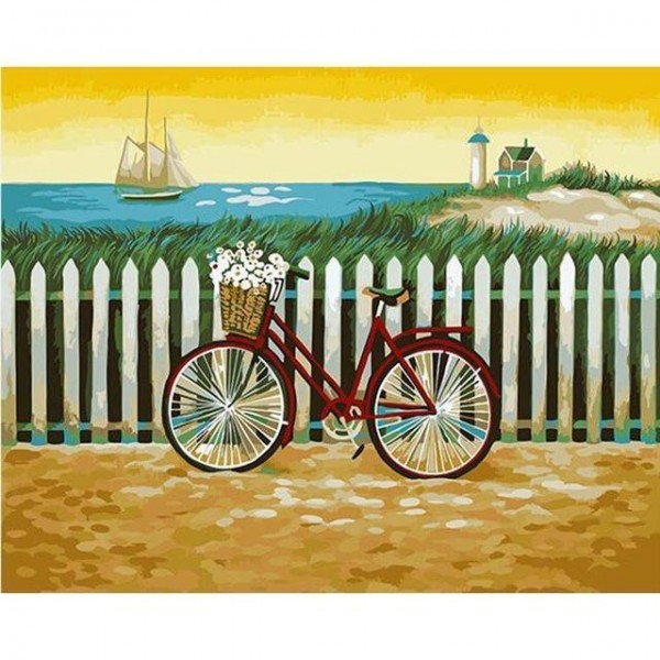 A Beautiful Painting for Bicycle, Ship and a House - Paint it and Hang on Your Wall