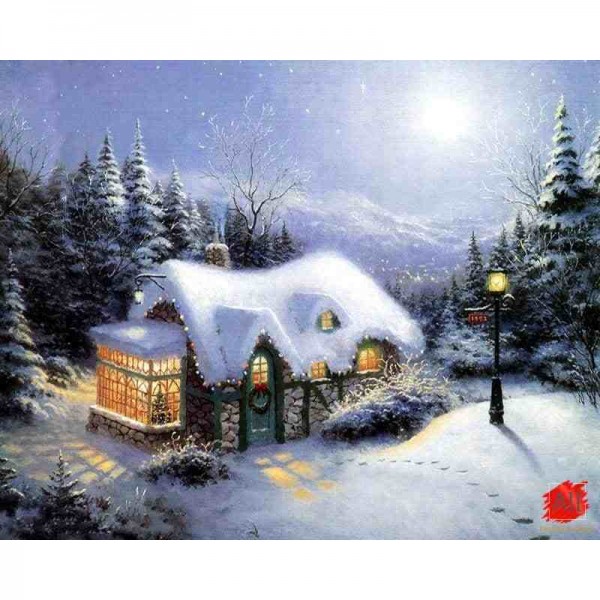 Beautiful House in the Snow Painting by Number for Adults