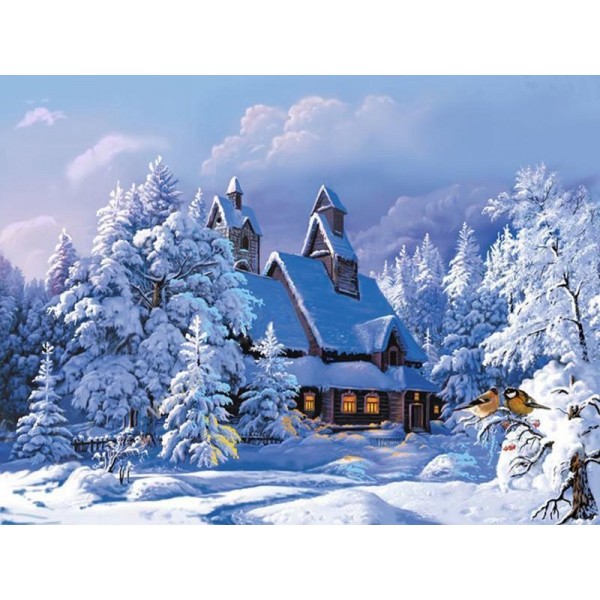 House and Trees under Heavy Snow - Painting with Numbers Kit