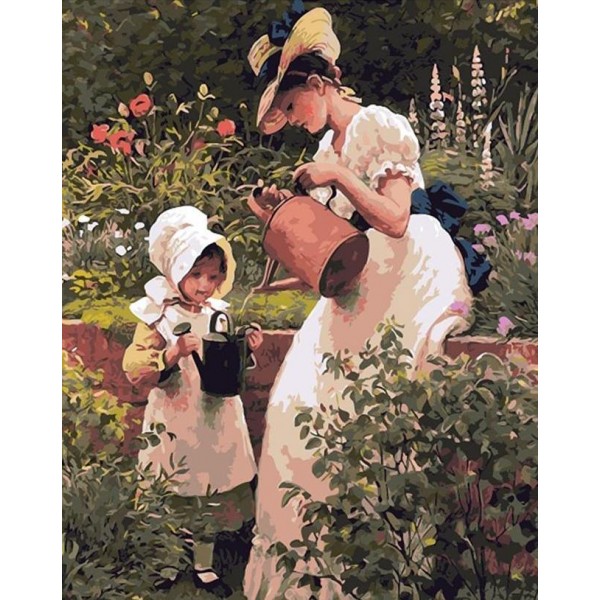 Mother & Child Watering Plants