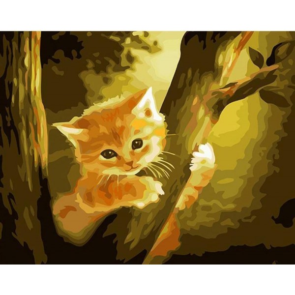 Cute cat Hanging on the Tree - Paint it Yourself