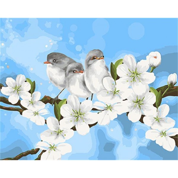 Cute Birds on White Flowers