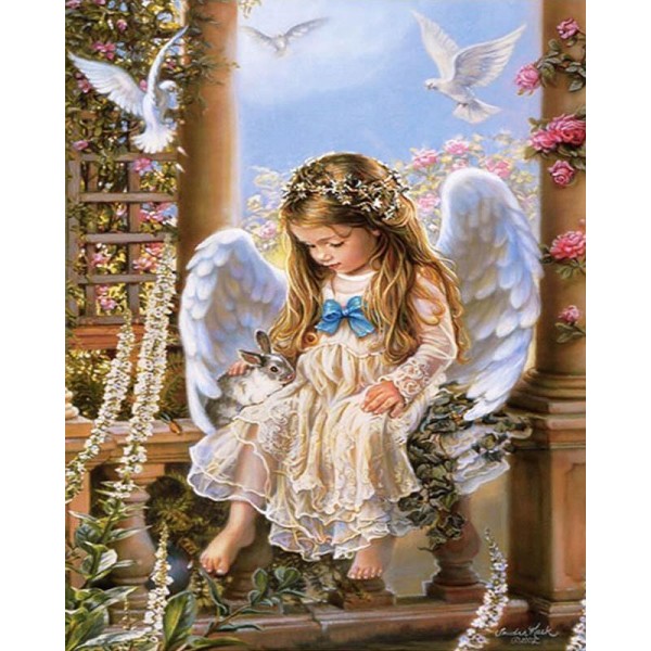 Cute Little Angel with Flowers and Birds Painting by Numbers