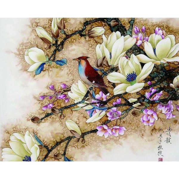 Flowers and the Bird Paint By Numbers