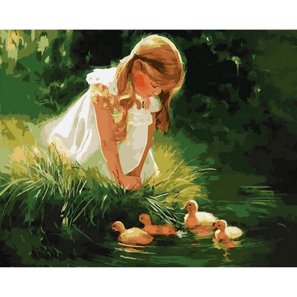 A Girl watching Ducklings