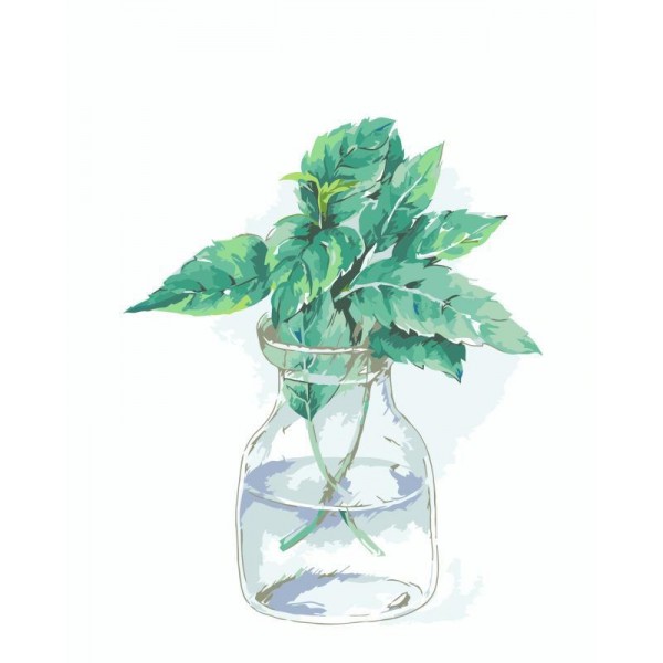 Large Leaves In A Clear Vase