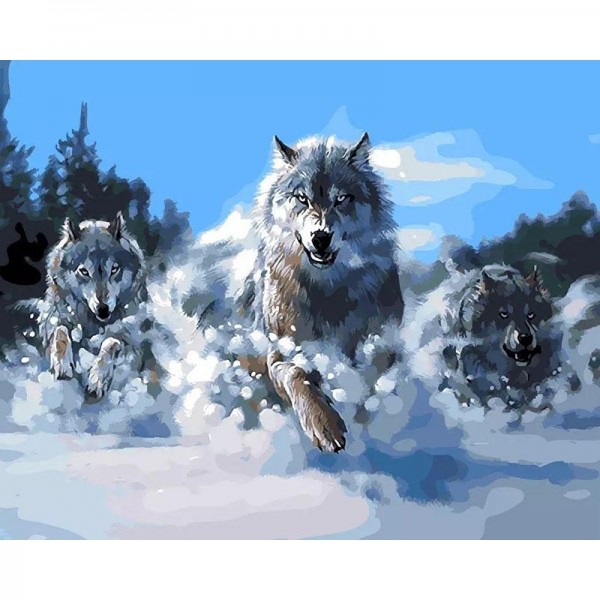 Running Wolves in the Snow Painting