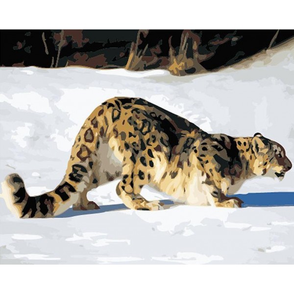 Wild Cat, Leopard in the Snow Painting - Painting by Numbers