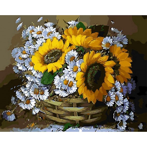 Sunflowers in Basket Painting - Diy Oil Painting By Numbers