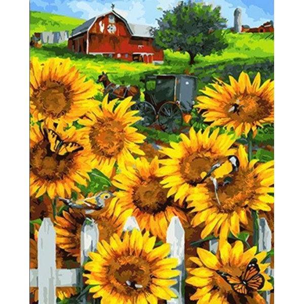 A Home View with Yellow Sun Flowers