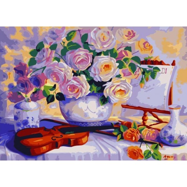 Flower Vase & Guitar on Table