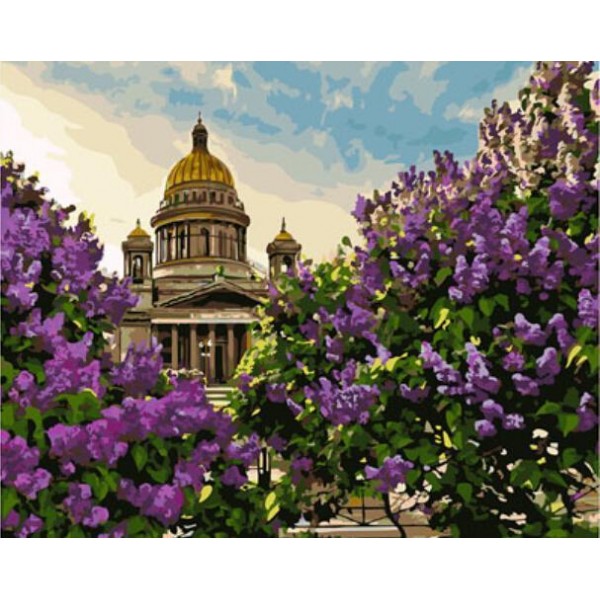 saint isaac's cathedral Landscape with Purple Flowers