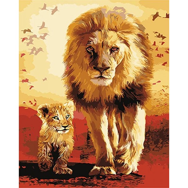 Lion King with Cub DIY Painting by Numbers - Hang Your Art on Your Wall
