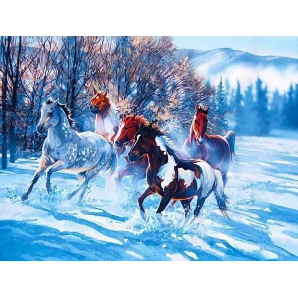 Horses Running in the Snow Painting