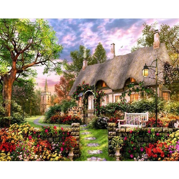 Beautiful House and Garden Painting