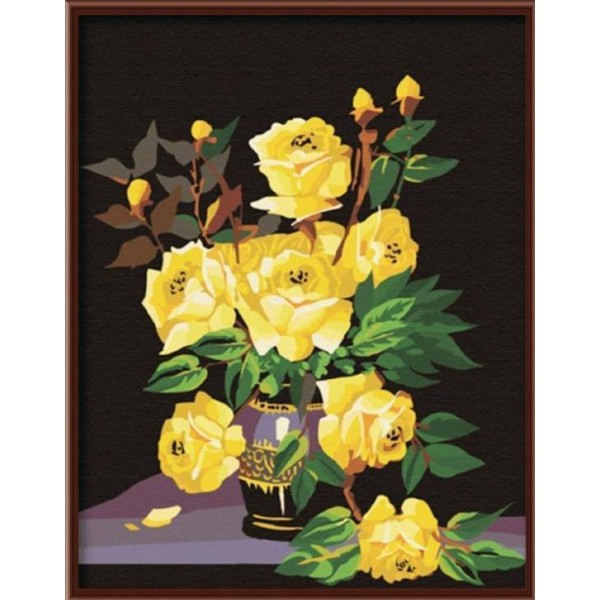 Yellow Roses in a Flower Pot