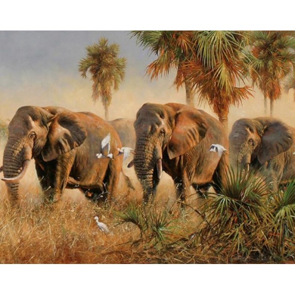 DIY Elephants Oil Painting